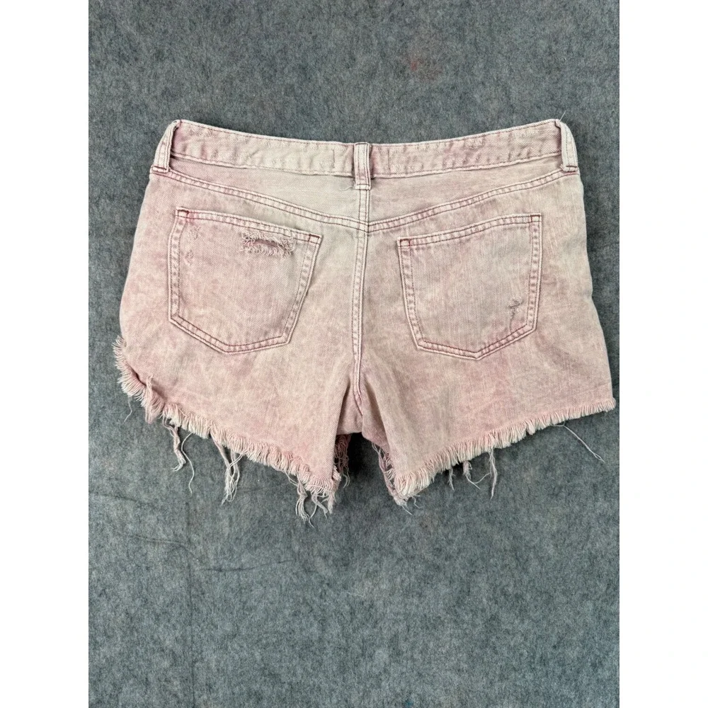 We The Free Free People Pink Acid Wash Distressed Denim Shorts Button‎ Fly 29